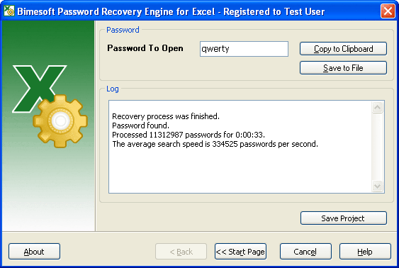 Excel password recovery