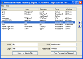 Password Recovery Engine for Network Connections